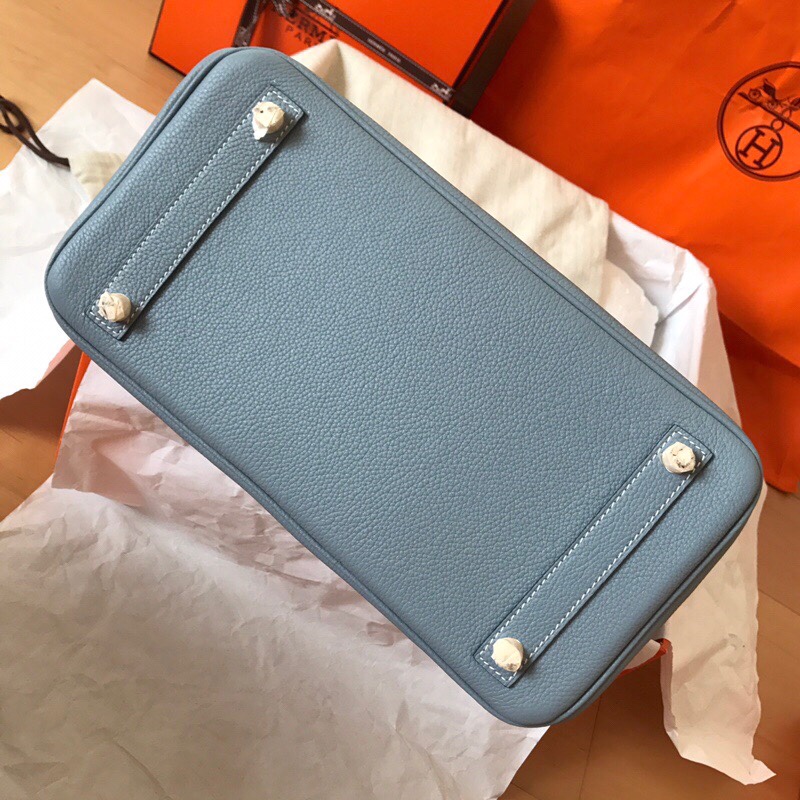 Hermes Birkin 30CM Togo Leather Handbag Blue Glacier